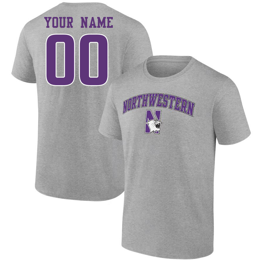 Custom Northwestern Wildcats Name And Number Tshirts-Grey